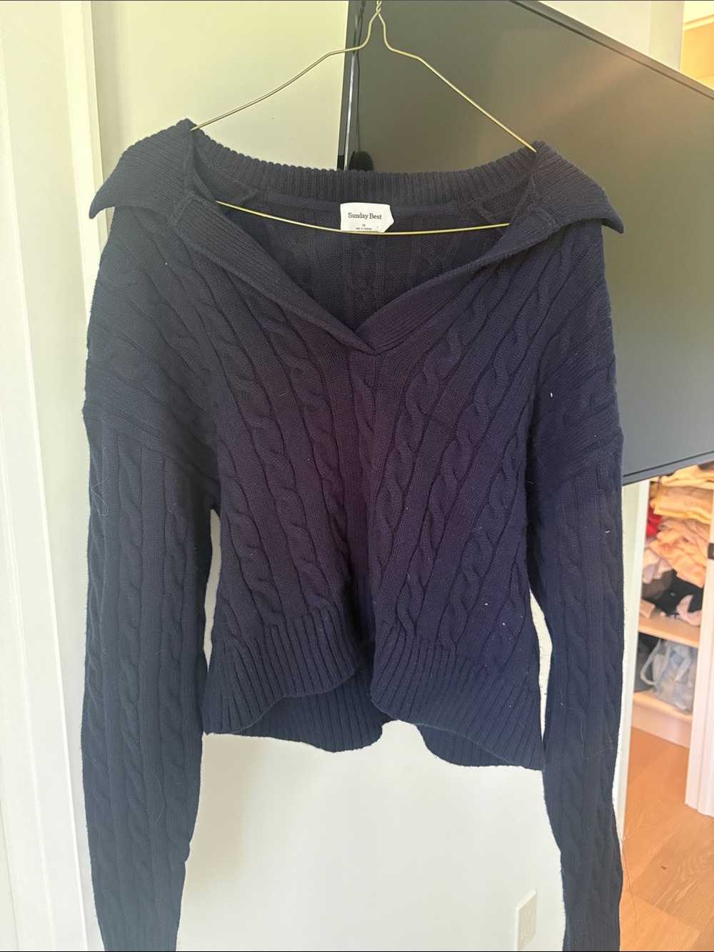 Sunday Best Navy Cable V-Neck Pullover Sweater